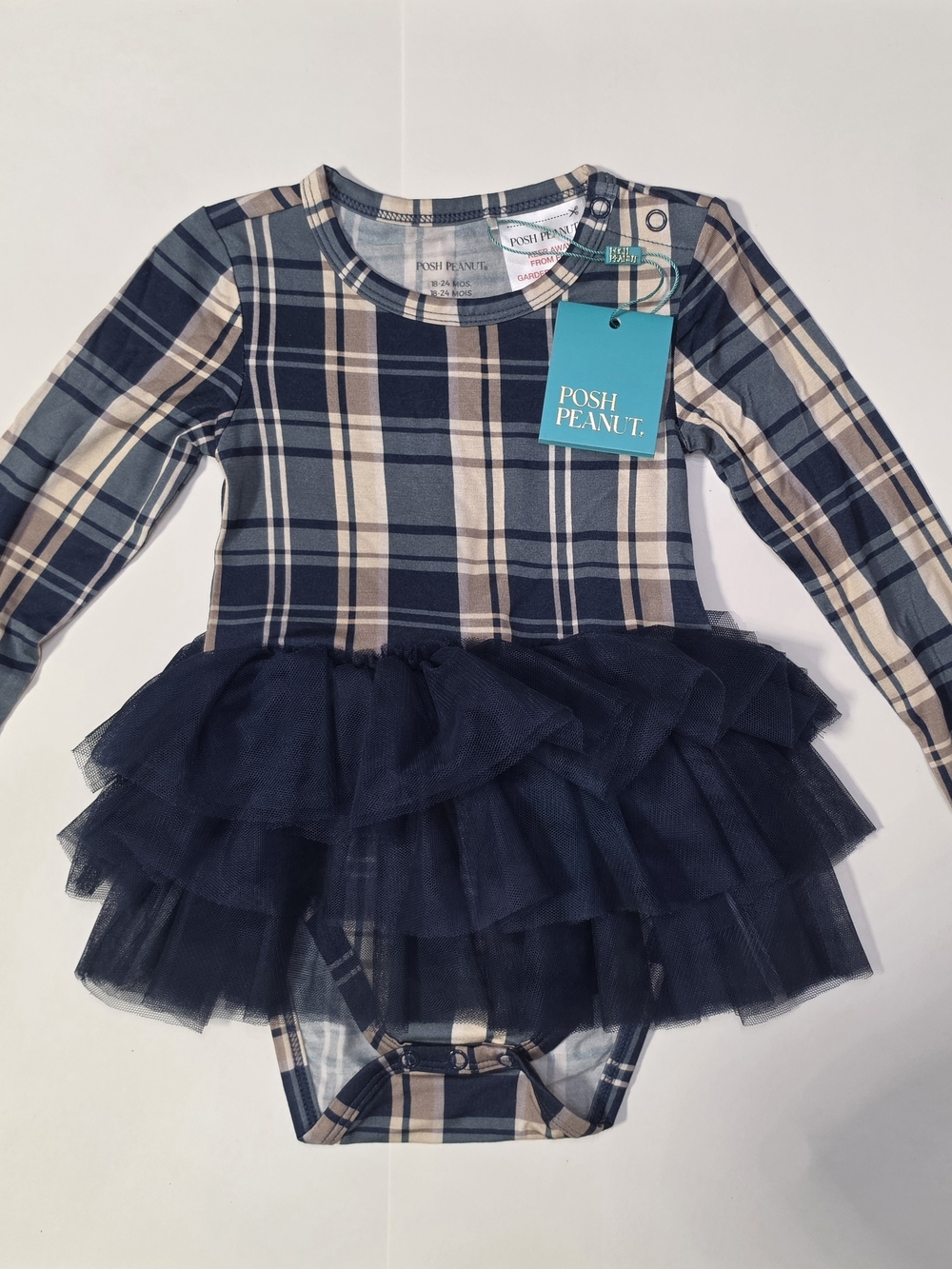 Posh Peanut PP Tulle Bodysuit Twirl 18/24 Joseph print Navy Plaid Baby Girl
